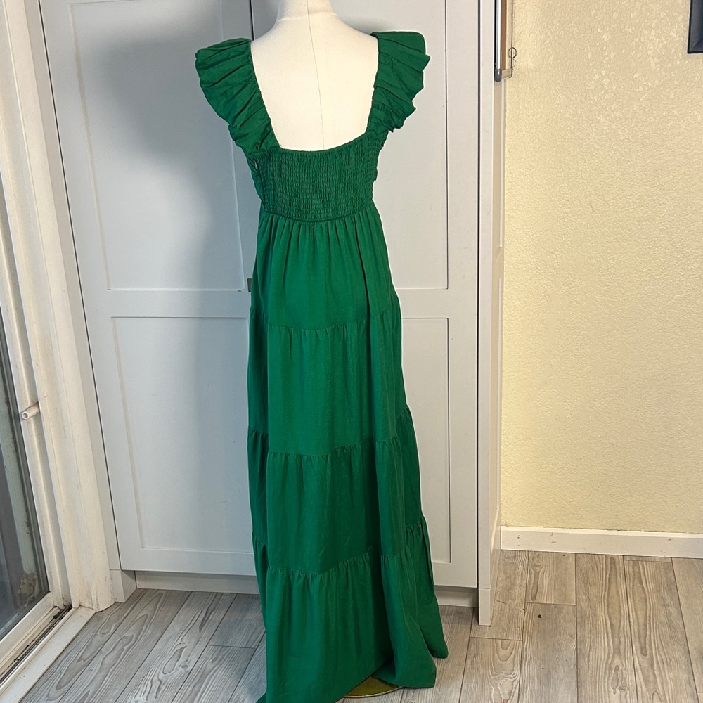 Jason Wu Emerald Green Ruffled V-Neck Tiered Maxi Dress Women’s Size Medium - Picture 5 of 11